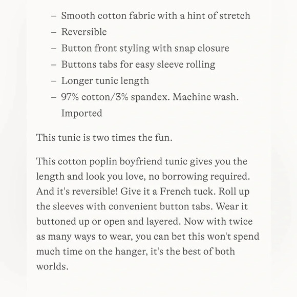 Lands’ End Women's Reversible Boyfriend Fit Long Sleeve Tunic Top - Picture 2 of 7